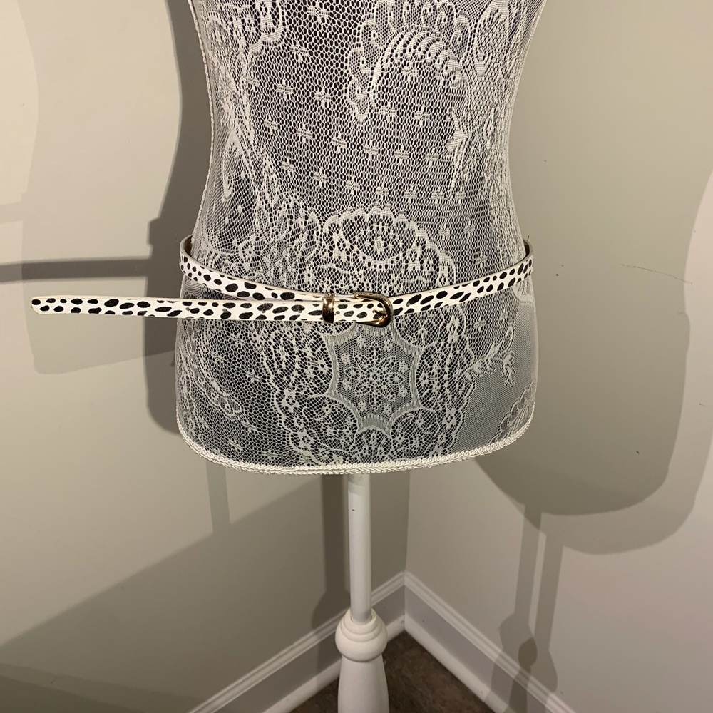 Cow Print Skinny Belt With Gold Hardware